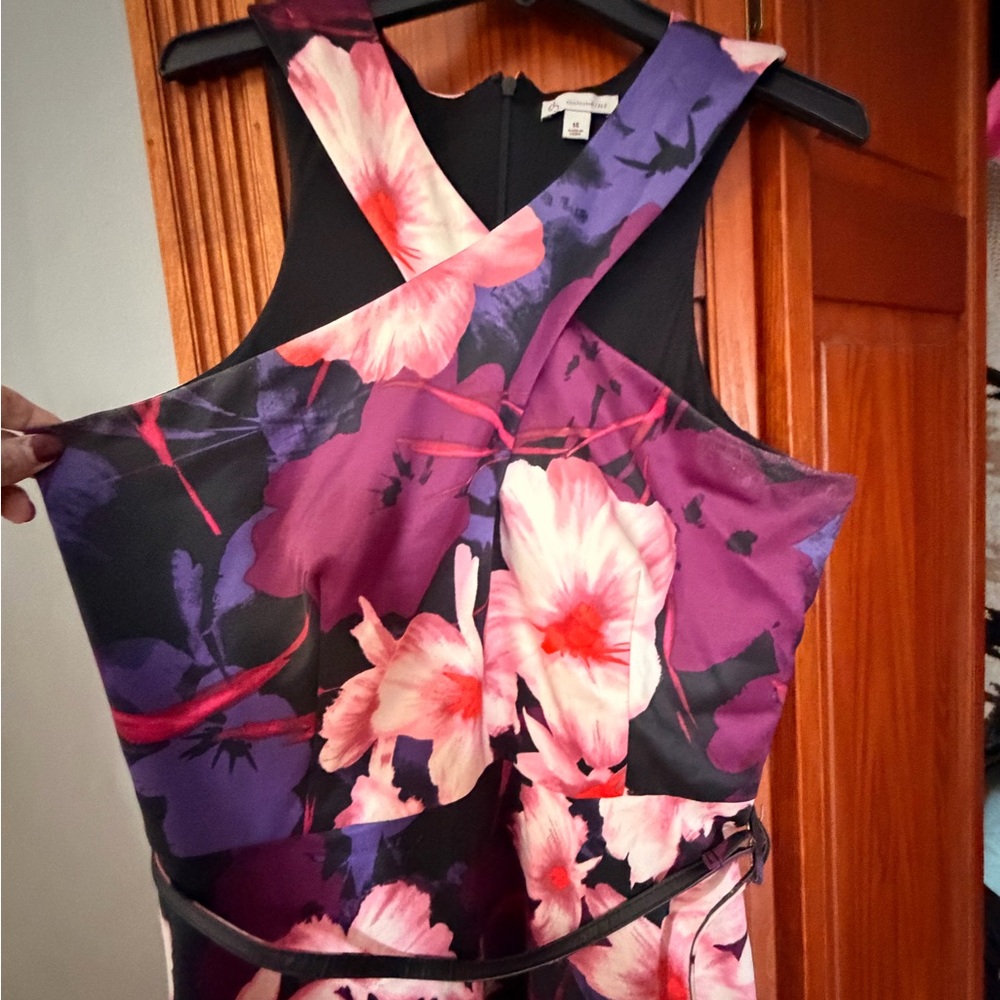 Floral Cross Front Fit-and-Flare Dress - Pink & Purple Floral